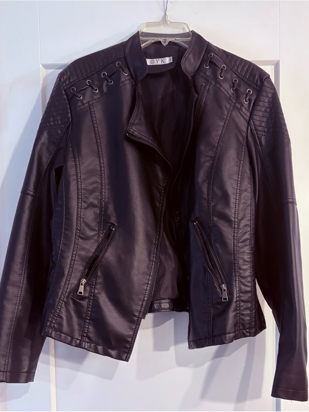 Black Faux Leather Moto Jacket with Zip Pockets